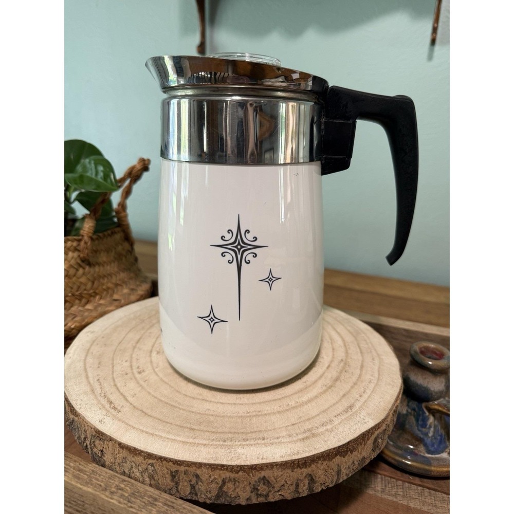 VTG Mid Century Corning Ware 6 Cup "Atomic Starburst" Stovetop Coffee Maker